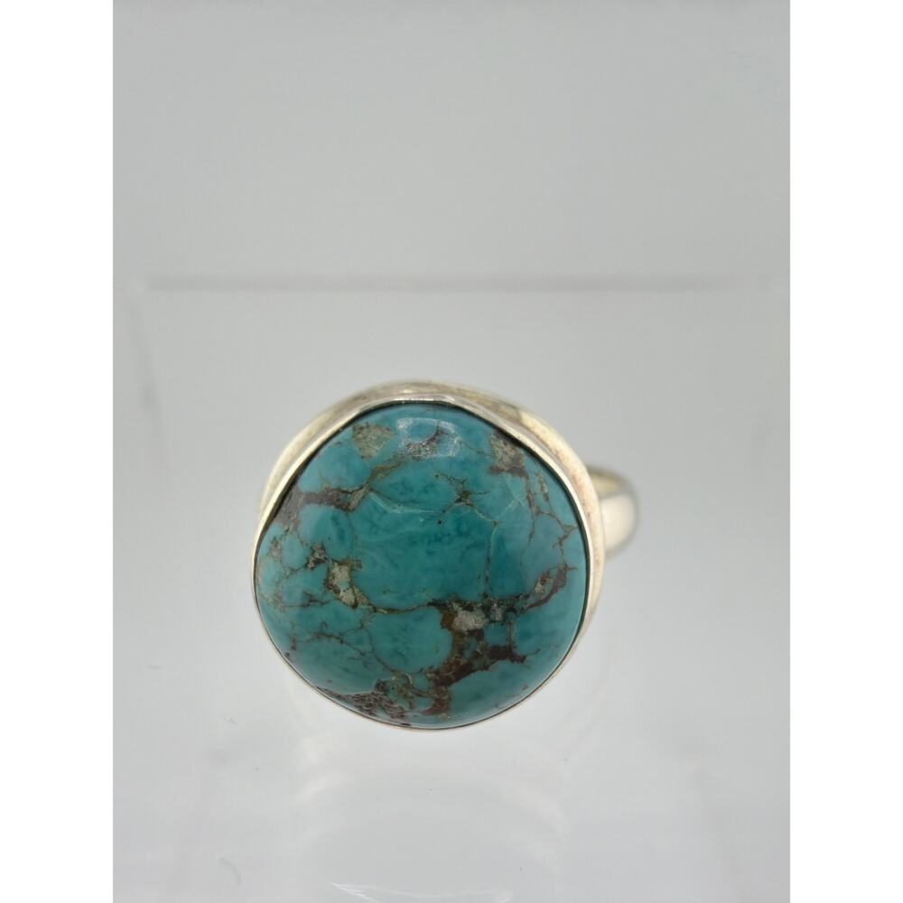 Sterling Silver Round Matrix Turquoise Bezel Ring Size 10 - Picture 4 of 7